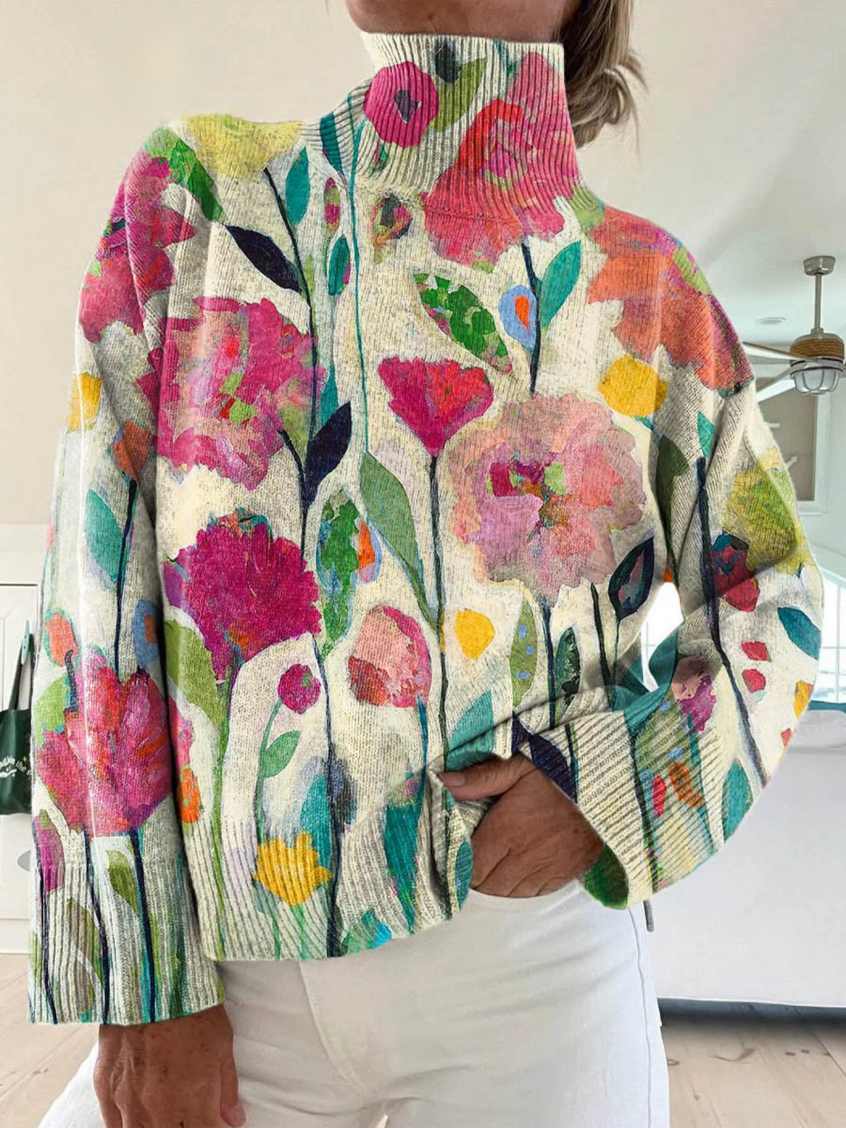 Stylish Women's Vintage Sweater with Charming Floral Pattern