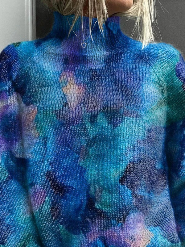 Elegant Knit Turtleneck with Abstract Floral Pattern