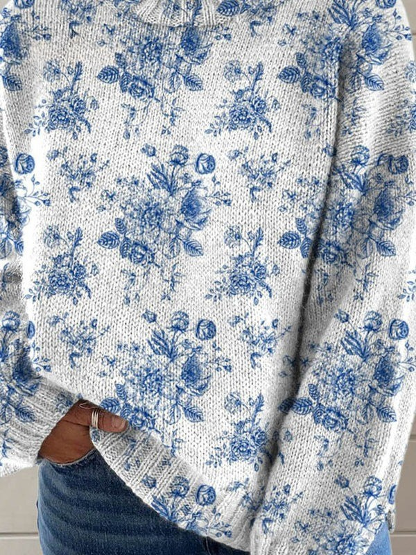 Charming floral pattern with artistic print on the turtleneck